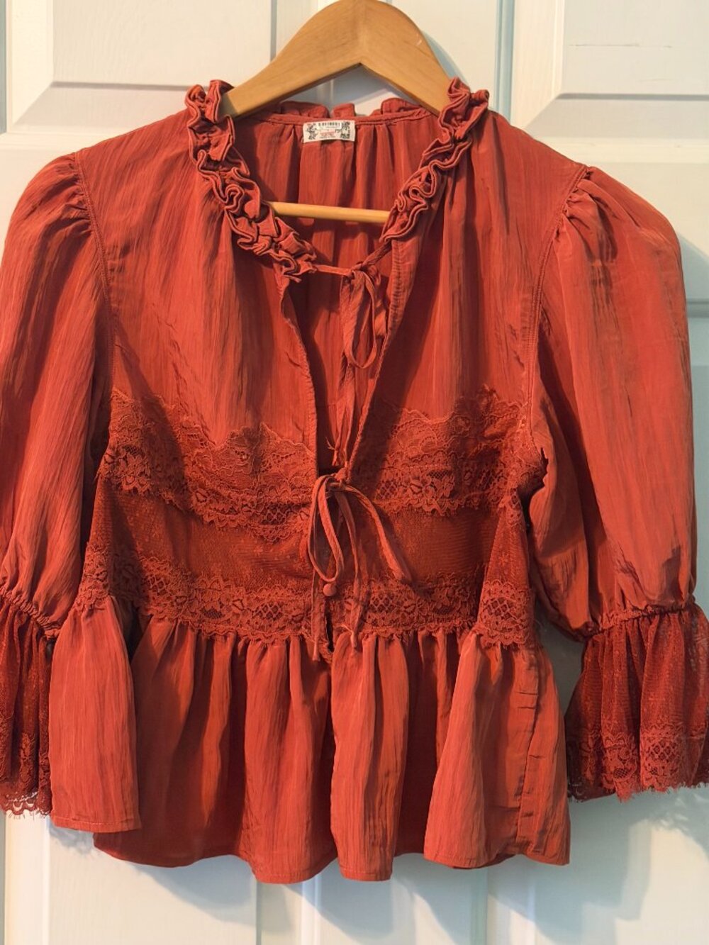 Free People Intimately Forever Young Bed Jacket Red XS Lace Sheer Romantic - Picture 5 of 14